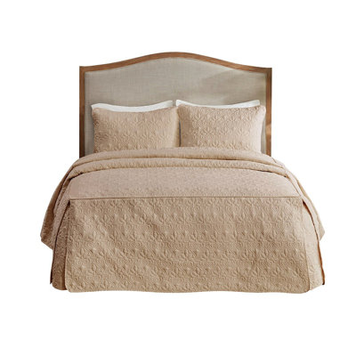 Khaki Queen Bedspread 3 Piece - , Microfiber, Fill, , Keeps Your Bedding Fresh And Clean For A Longer Time Split Corner , Box Sewing Durability