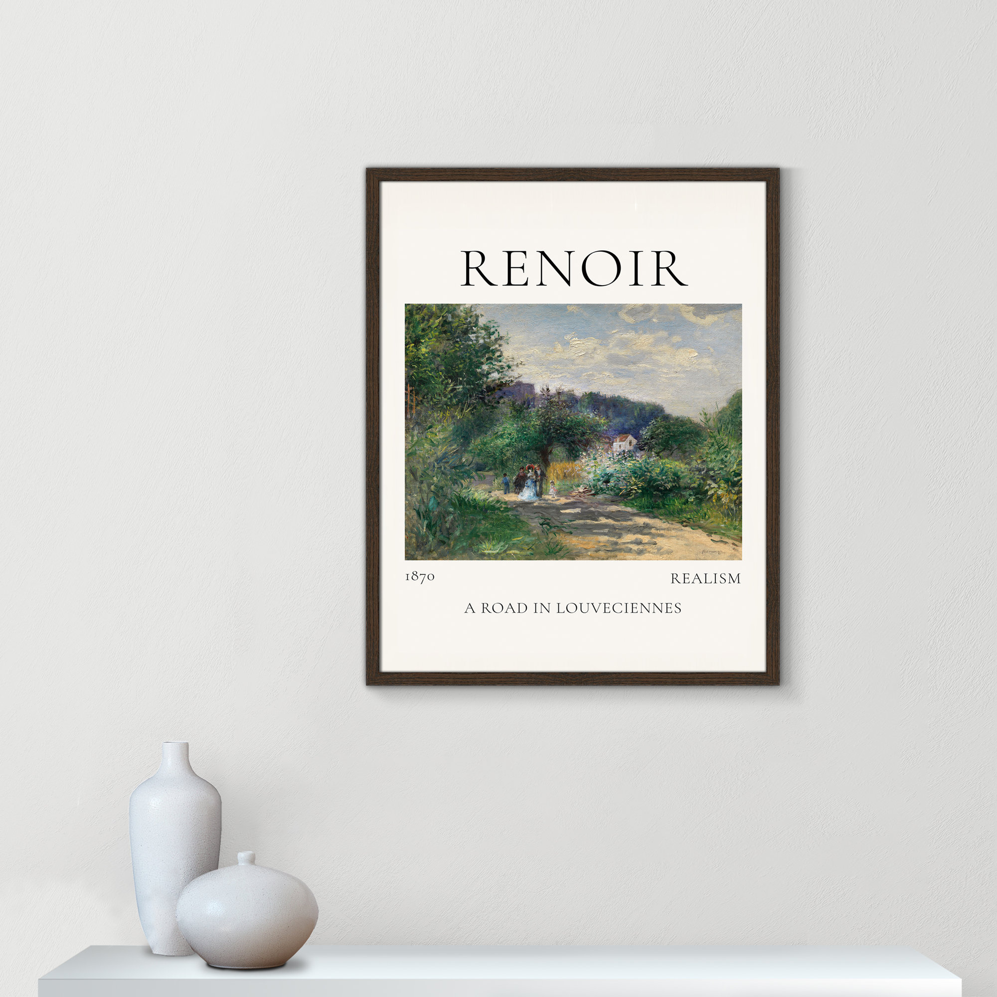 Old Masters Collection " A Road In Louveciennes " by Auguste Renoir, 29.5" H x 23.5" W x 0.75" D, Walnut Single Picture Frame