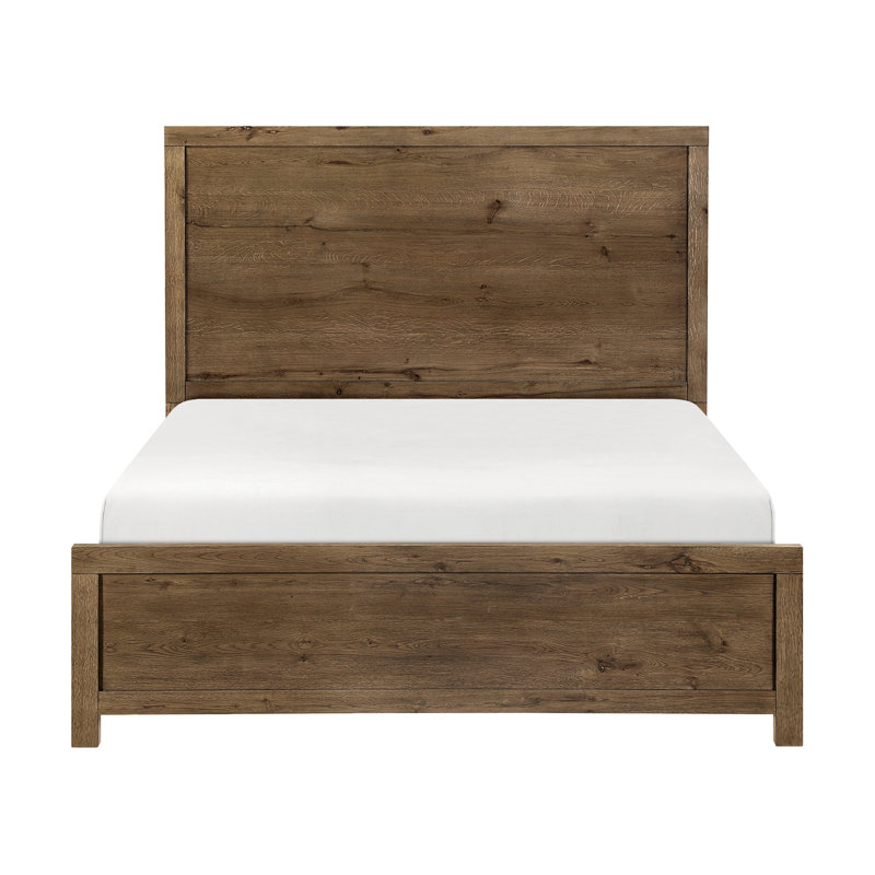 Grand lit rustique à finition brune avec charge USB et tête de lit en bois, Queen