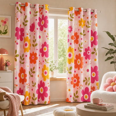 Rideaux à œillets à motif floral 2 pièces, style rétro, motif mignon pour la décoration de la pièce, rideaux séparateurs décoratifs, filtre de lumière pour la maison