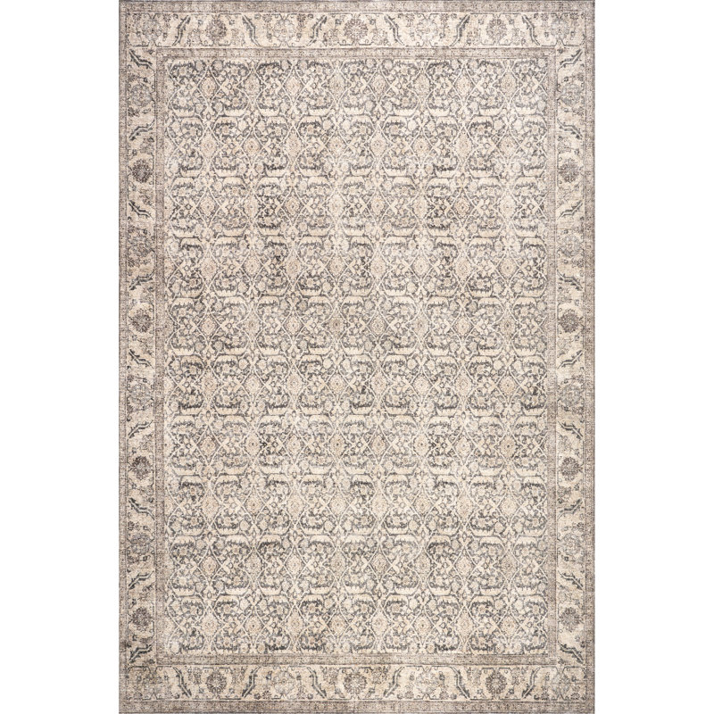 Jeccica Distressed Vintage Medallion Jute Blend Polyester Area Rug, Rectangle 9' x 12'