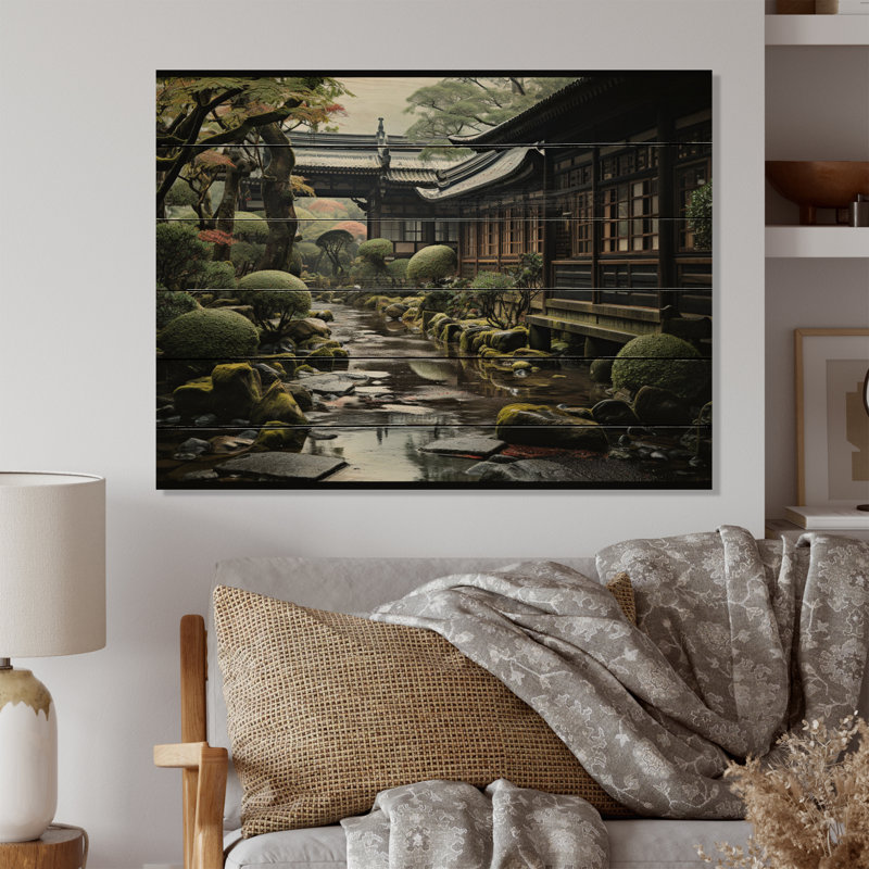 «Japon Art Temple silencieux» sur bois, H 30 po x l 40 po x P 0,78 po