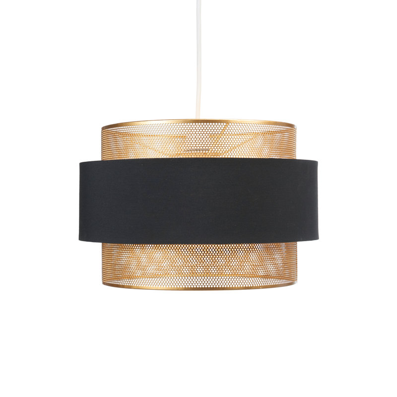 20 cm H Round Pendant Shade ( Clip On ) in Black and Gold