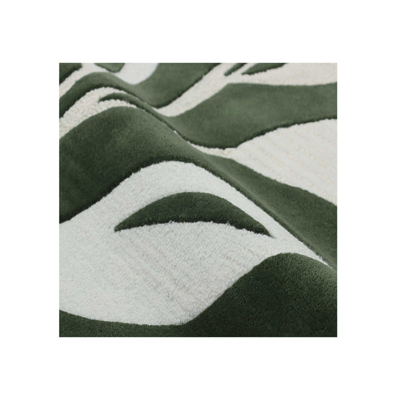 Tapis floral touffeté à la main ivoire / vert, Tapis de couloir 2 pi 6 po x 7 pi