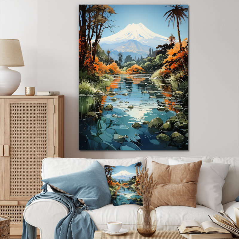 Volcans, réflexions volcaniques sur toile, H 40 po x l 30 po x P 1,5 po, Toile tendue