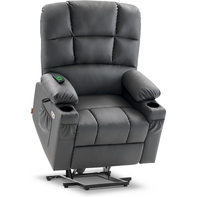 Lay Flat Dual Motor Power Lift Recliner Chair Sofa with Massage and Heat, Infinite Position, Dark Grey