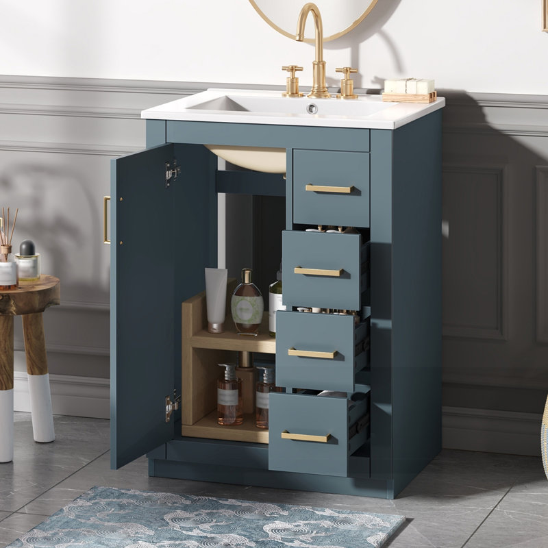 Meuble-lavabo 24 po avec lavabo en céramique intégré, Bleu