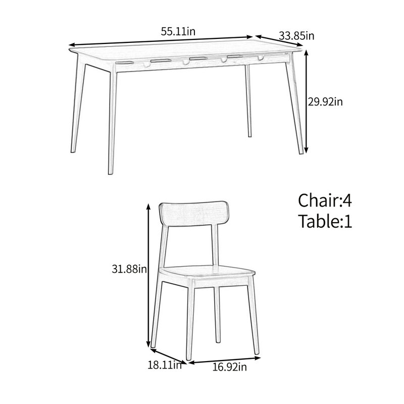 High quality solid wood table set, 29.92"H x 55.11"L x 33.85"W