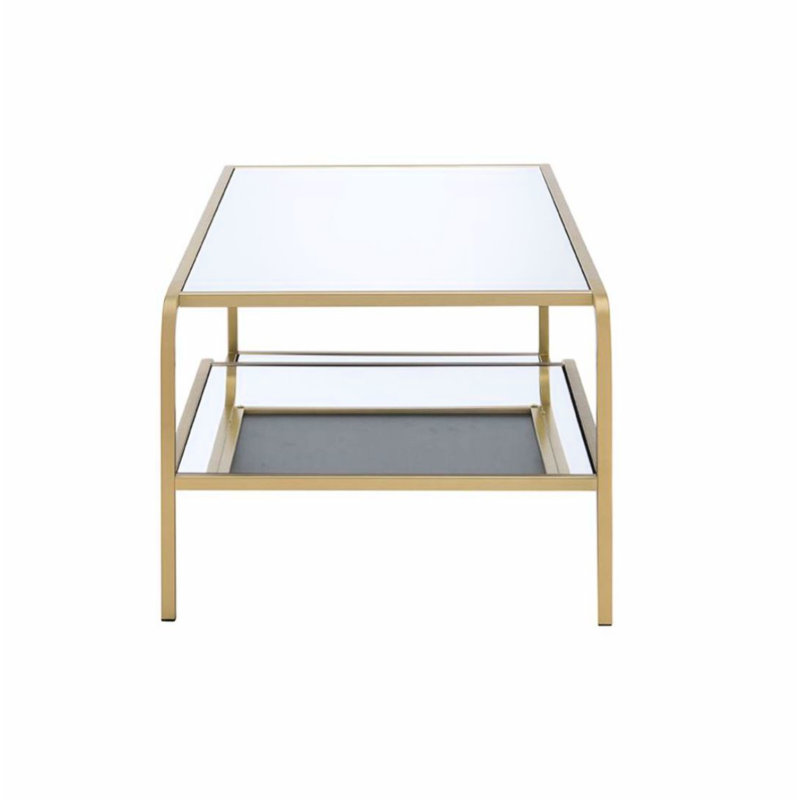 Table basse moderne à miroir - profondeur de 24 po, pièce fonctionnelle et finition dorée de 18 po de hauteur, conception compacte