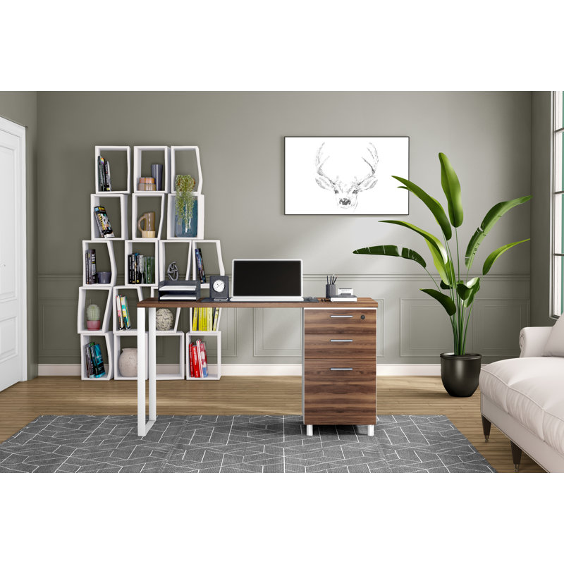 Bureau réversible Faith-Sharona, Brun / blanc
