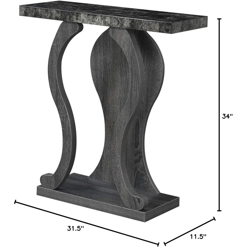 Console Table - Modern Sofa Table With Storage Shelves, Narrow Entryway Hall Table For Living Room, Display Accent Table, Black Faux Marble And Weathered Grey
