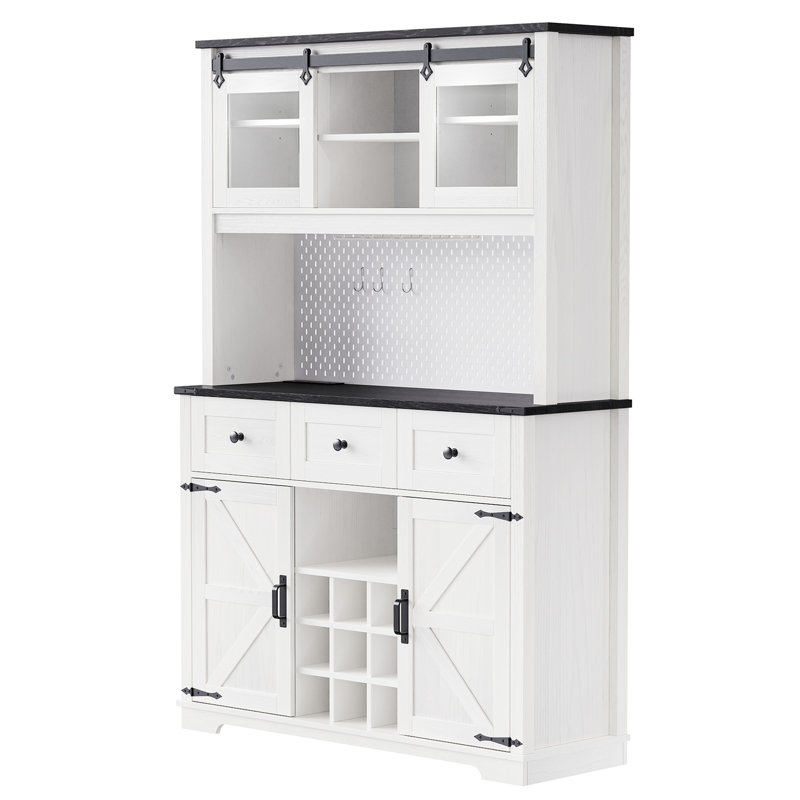 K&K 71" Farmhosue Pantry Bar Cabinet With Internal Storage Rack