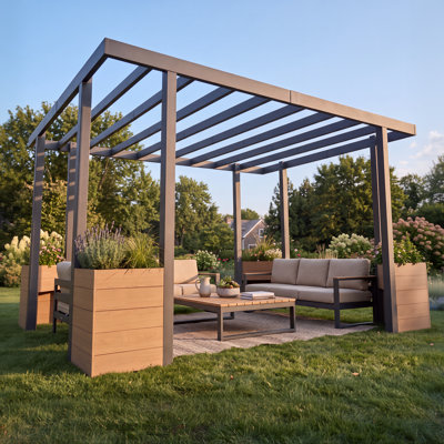 Sunjoy Marbella Pergola 10 x 12 pi. Cadre extérieur en acier noir Pergolas Durabilité toutes saisons pour vent de terrasse