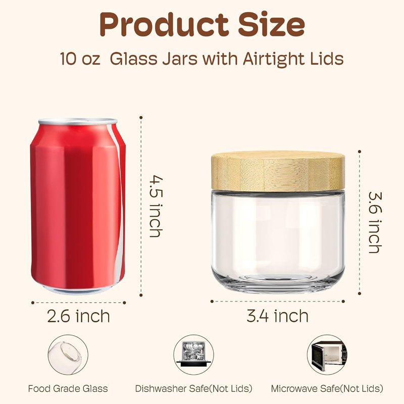 6- Piece 10oz Glass Overnight Oats Containers with Lids