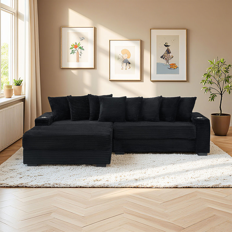 Canapé en flanelle 111,4 po beige, Velours côtelé noir