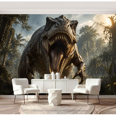Peel and Stick Wallpaper Ferocious Dinosaur Roaring Prehistoric Jungle Wall Murals 69"H x 96"W Removable PVC Wall Paper Self-Adhesive Wall Decor for Bedroom Living Room Home Office