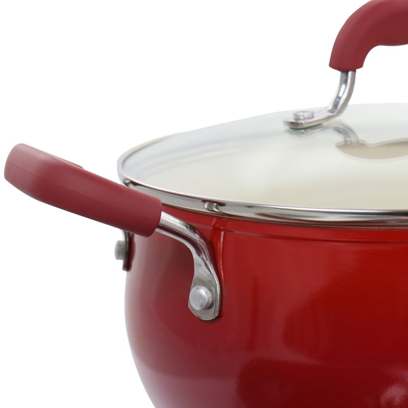 Red Aluminum Non-Stick 8-Piece Cookware Set with Enamel