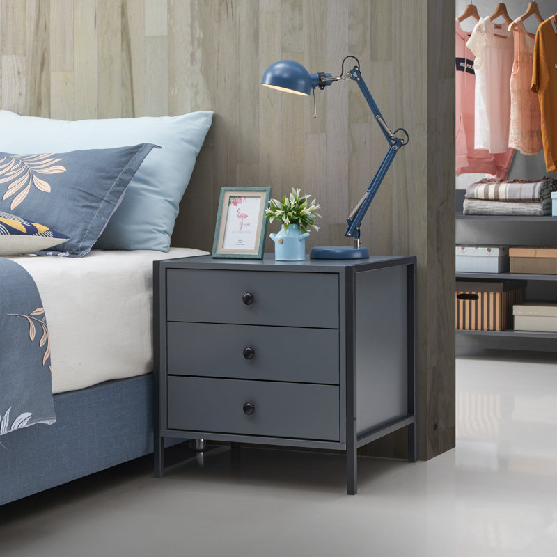 Harrold 53.8cm W Manufactured Wood Bedside Table, Dark Grey/Black