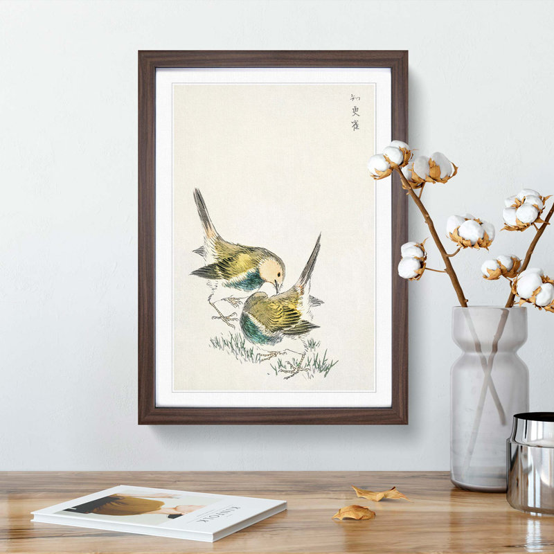 Japanese Great Tit Birds by Numata Kashu - Picture Frame Painting Print, 36cm H x 27cm W x 2cm D, Walnut Framed