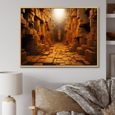 Tunnel géométrique jaune I sur toile