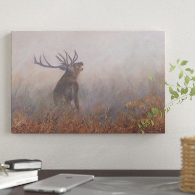 «Red Deer Misty Morning» par David Stribble, impression sur toile tendue