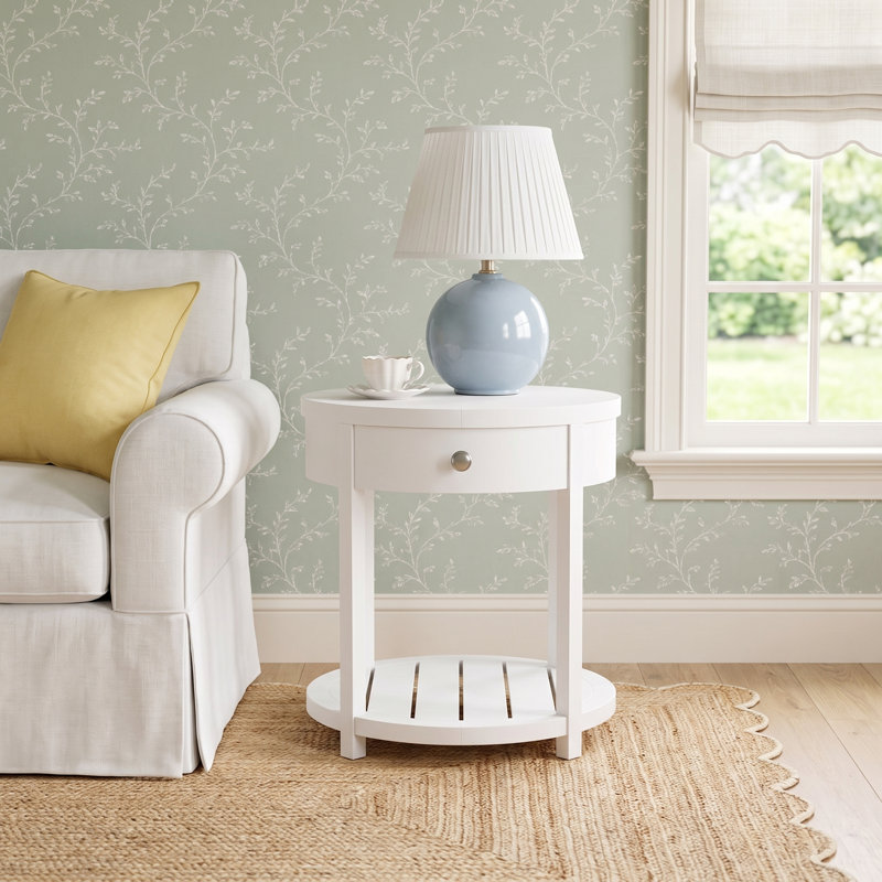 Silvia White Round End Table, White