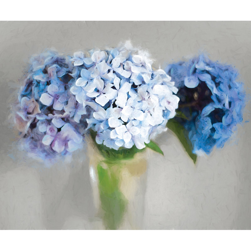 Three Blue Hydrangeas - Painting Print, 51 cm H x 76 cm W, Wrapped Canvas