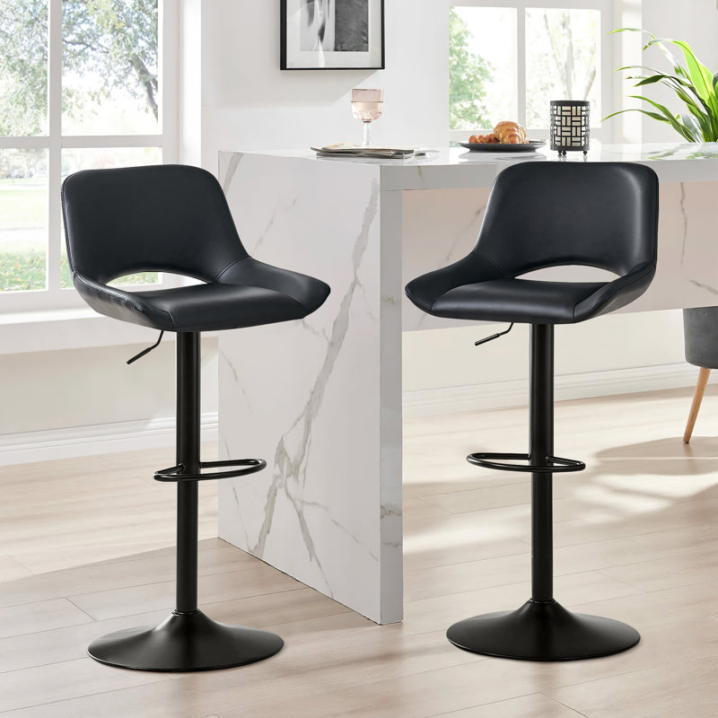  Ensemble de tabourets de bar pivotants en similicuir à hauteur réglable (24,4 po à 34,3 po) , Noir / similicuir