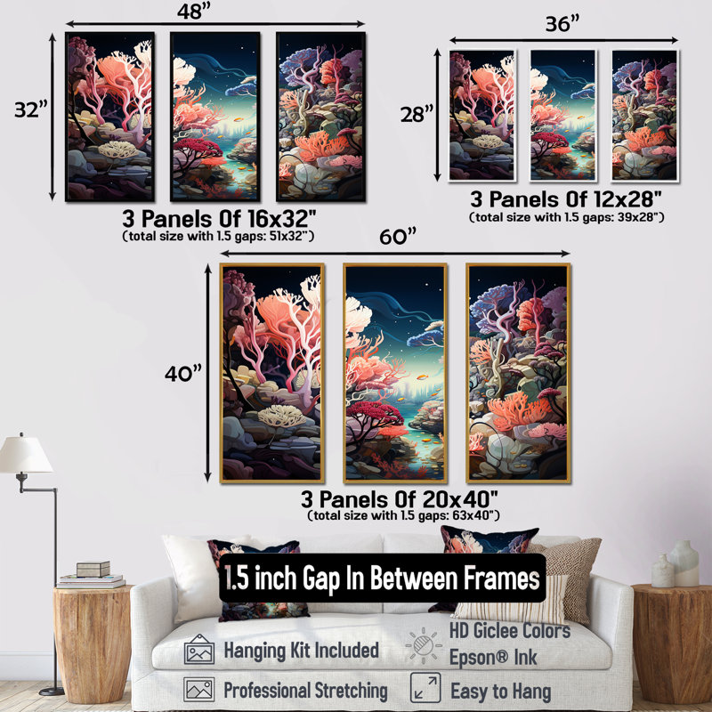 Ensemble de salon Coral World Expression I - Coastal Coral Under Water, H 40 po x l 60 po x P 1 po, Cadre naturel flottant