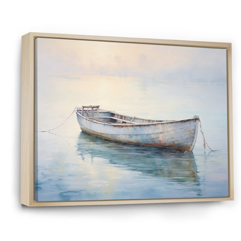 Bateau, eaux éthérées I - impressions sur toile, H 30 po x l 40 po, Reproduction avec cadre flottant, Brun