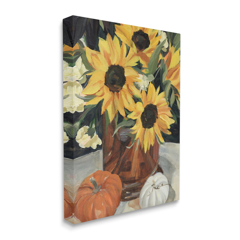 Vase de tournesol rustique et citrouille, H 30 po x l 24 po, Toile tendue