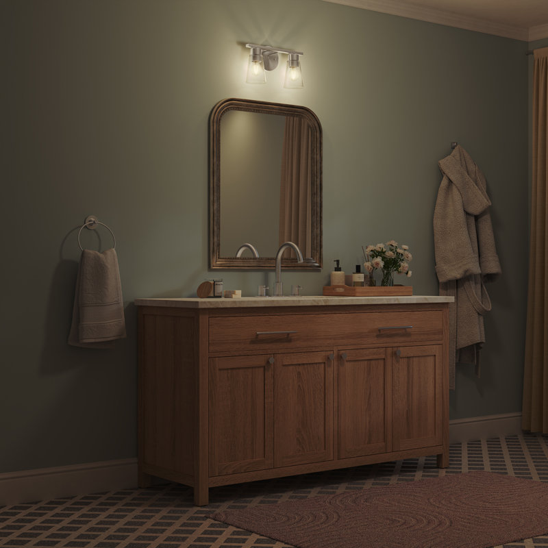Éclairage pour salle de bain 2 lumières avec verre transparent nickel brossé 13,25 po Stamos, Clear, Brushed Nickel, 2