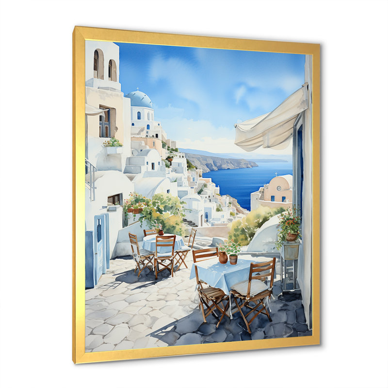Village côtier de Santorin en Grèce 5 - Grèce, art mural, Cadre doré simple, H 32 po x l 24 po x P 1 po