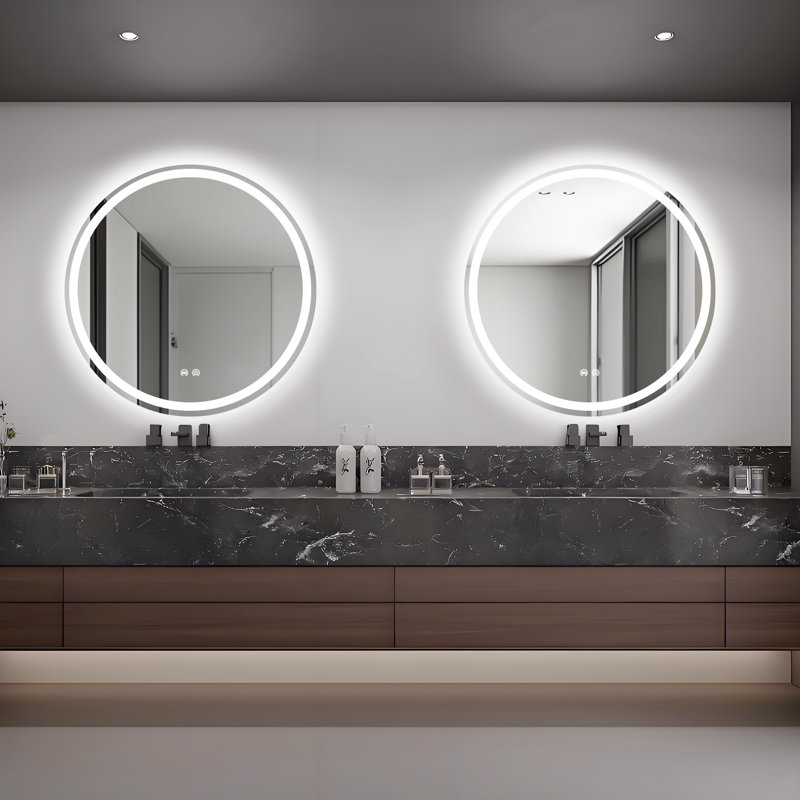 Round LED Bathroom Mirror, Anti-Fog, 3 Colors and Dimmable Light, 36" x 36"