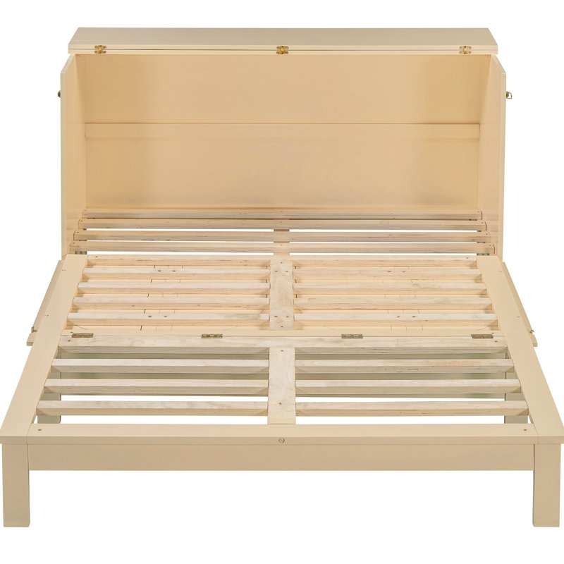 Grand lit doré, conception d'espace, lit pliable avec compartiment interne pour matelas, finition, L 80,6 po x l 63 po H 41,3 po, lattes 13 pièces, capacité de poids de 500 lb, facile à assembler