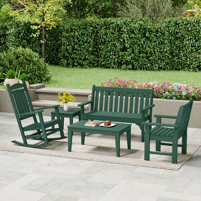 Poly 5-Piece Bench & Rocking Chair Set, Green