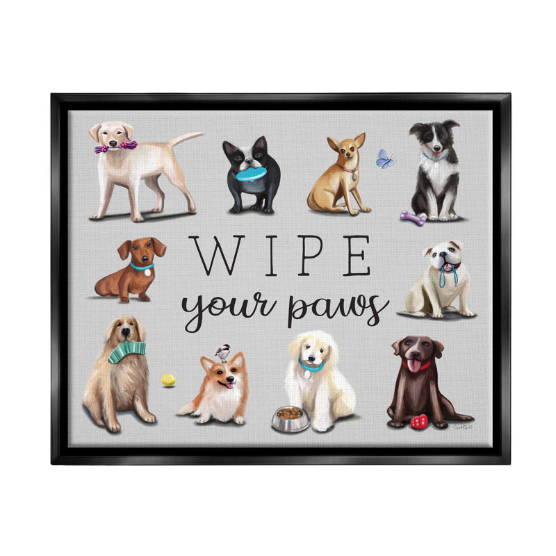 «Wipe Your Paws Pet Dog», art mural sur toile flottante par Elizabeth Tyndall, Cadre flottant noir de jais