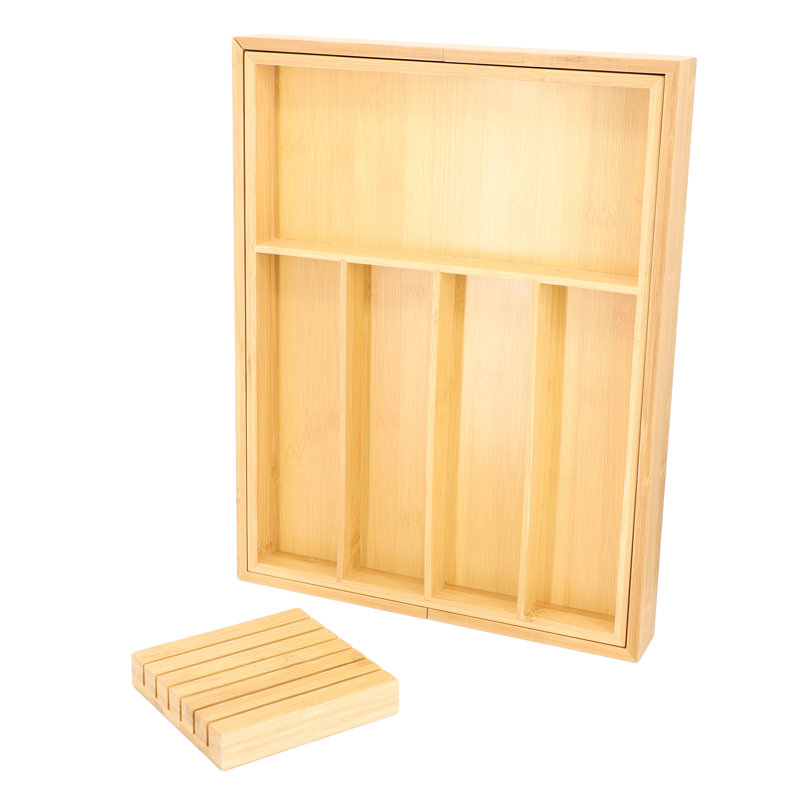Expanding Drawer Utensil Organizing Tray in Bamboo with Removable Knife Storage