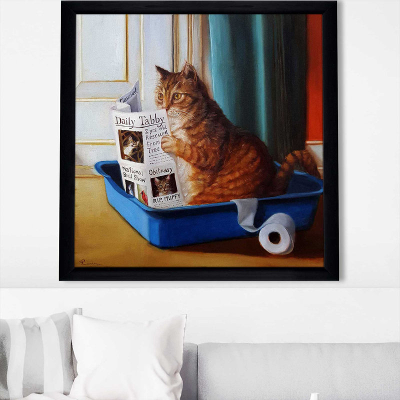 Kitty Throne par Lucia Heffernan - Peinture, Cadre noir, H 37,5 po x l 37,5 po x P 1 po
