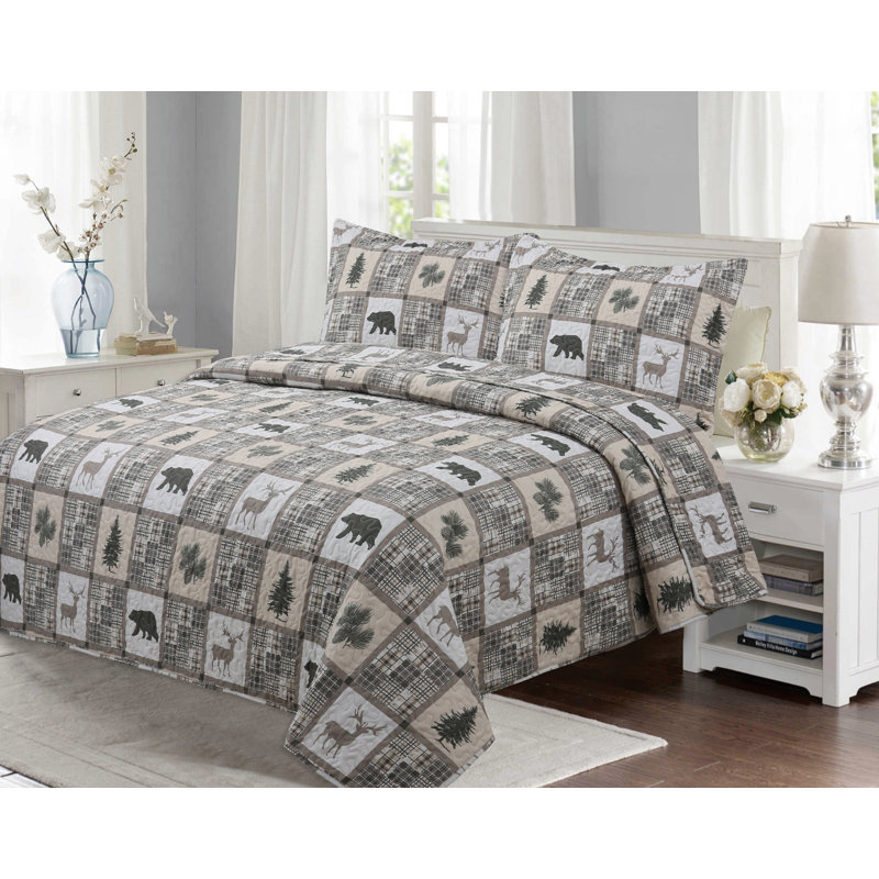 Black and Taupe Cotton Twin Reversible Quilt Set