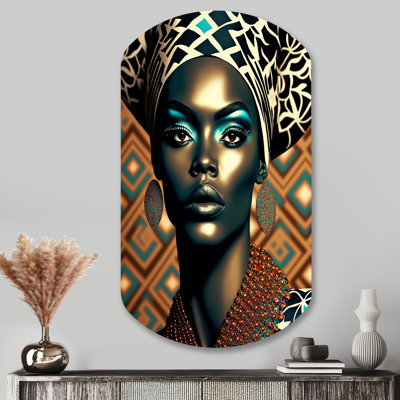 Portrait d'une femme africaine glamour VI - art mural asymétrique en forme de cylindre afro-américain