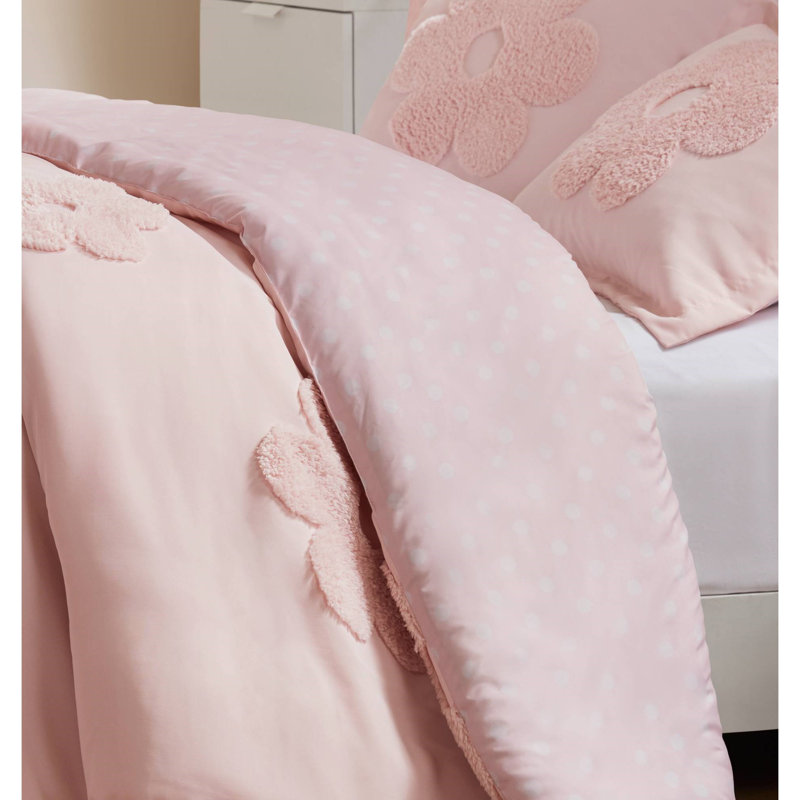 Ensemble de housse de couette réversible 3 pièces Gracie, Housse de couette double / grand + 2 taies décora, Rose
