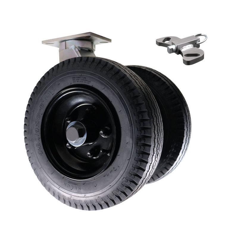 16 Inch Heavy Duty Pneumatic Dual Wheel Swivel Top Plate Caster with Swivel Lock