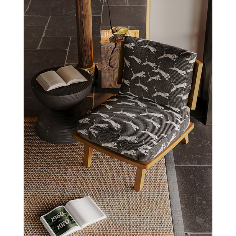 Fauteuil d'appoint français de style français rétro, structure en bois massif, tissu jacquard, conception sans accoudoirs pour la maison
