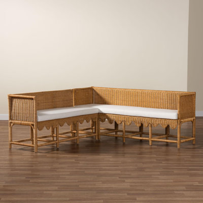 Caiene Bohemian Scallop Light Honey Rattan 2-Piece Dining Nook Set