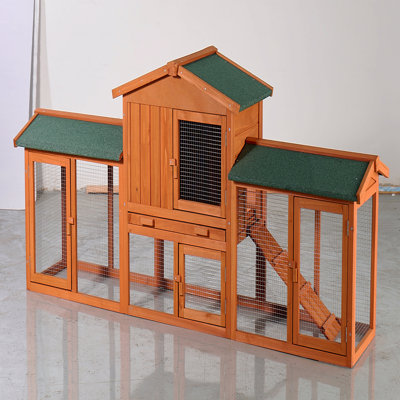 Large Wooden Rabbit Hutch, Outdoor Bunny Cage With Spacious Run, Waterproof Asphalt Roof, Pull-Out Tray And Ramp, Fir Wood Pet House For Rabbits, Chickens And Small Animals