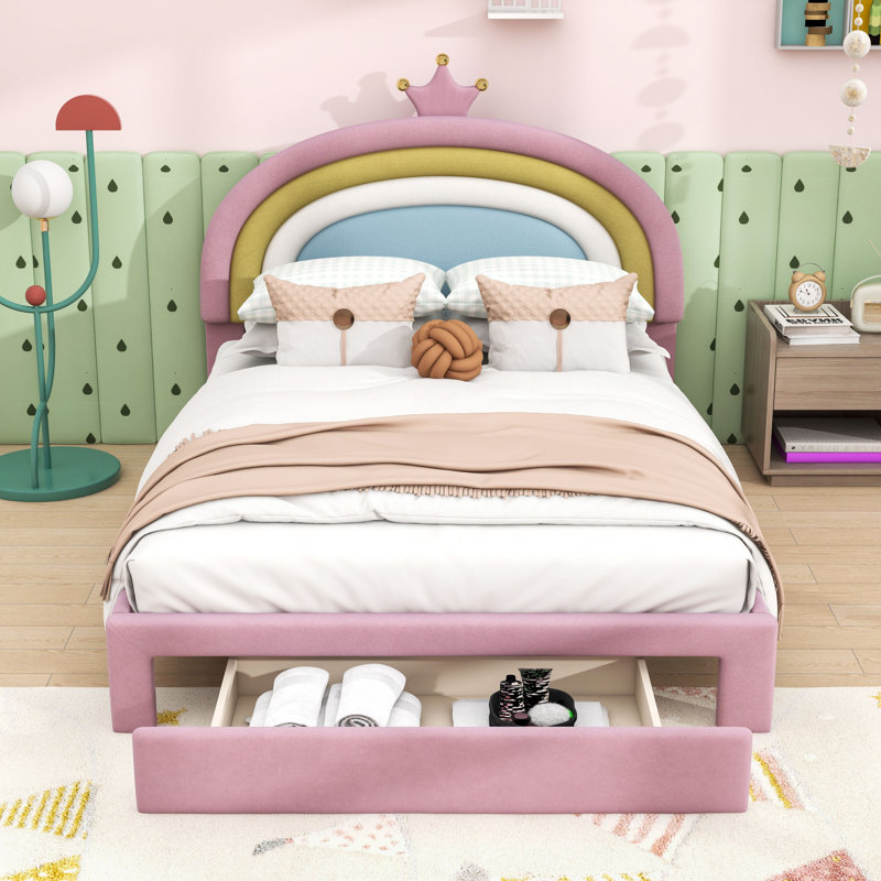 Lit en velours avec tiroir de rangement Moe Rainbow Dreams, Double