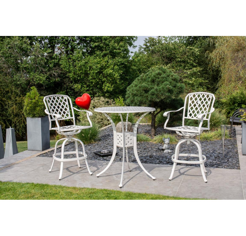 Lyda Round Metal Outdoor Bar Table With Umbrella Hole , 90cm cm W 90cm cm D, White