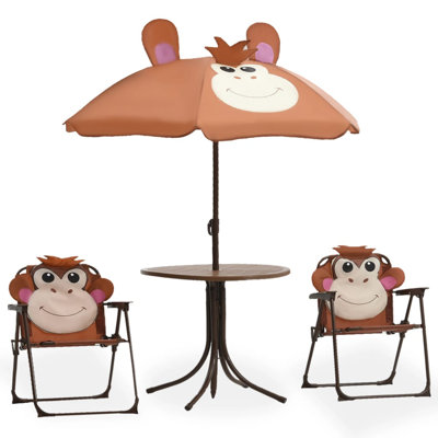 Astra 3 Piece Kids' Garden Bistro Set with Parasol Brown