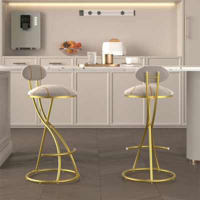 Tabourets de bar ronds en velours rayé et ensemble de 2 chaises de comptoir rembourrées